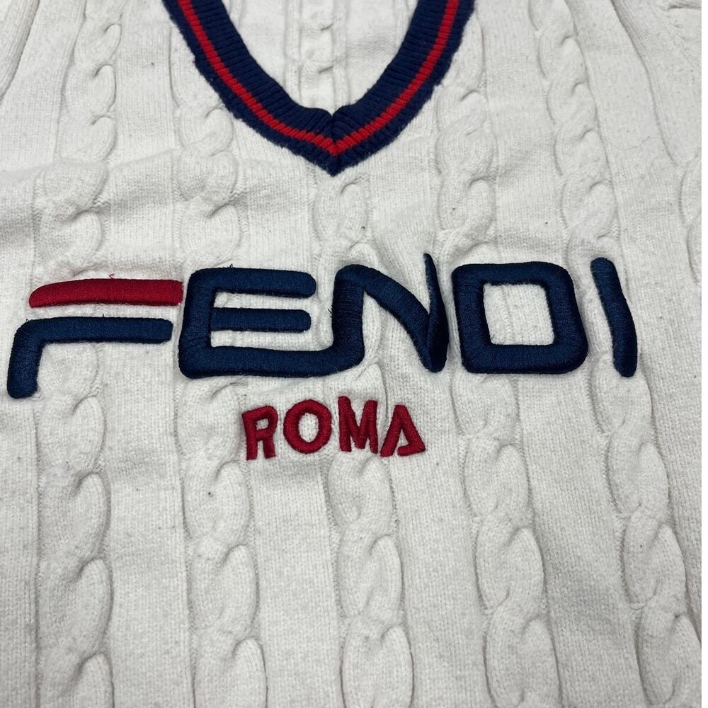 Fendi Roma Cable Knit Wool Sweater Off White Small Italy - Picture 4 of 5